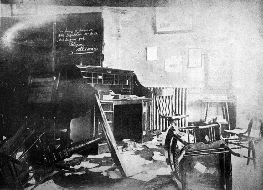 photo of riot damage to the Western Federation of Miners union hall